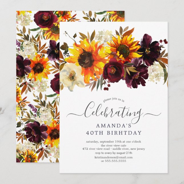 Autumn Bouquet Sunflowers Floral Birthday Party Invitation (Front/Back)