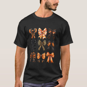 Autumn Bows Coquette Girly Fall Orange Plaid Black T-Shirt