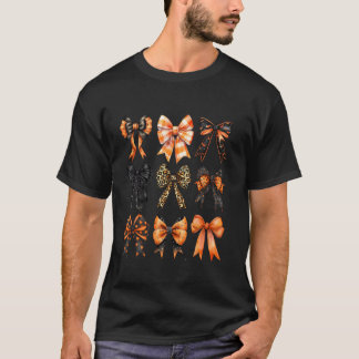 Autumn Bows Coquette Girly Fall Orange Plaid Black T-Shirt