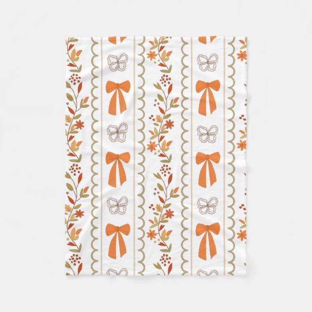 Autumn Bows & Florals Fleece Blanket – Cosy Fall D (Front)
