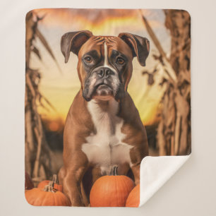 Autumn Boxer Dog Sherpa Blanket