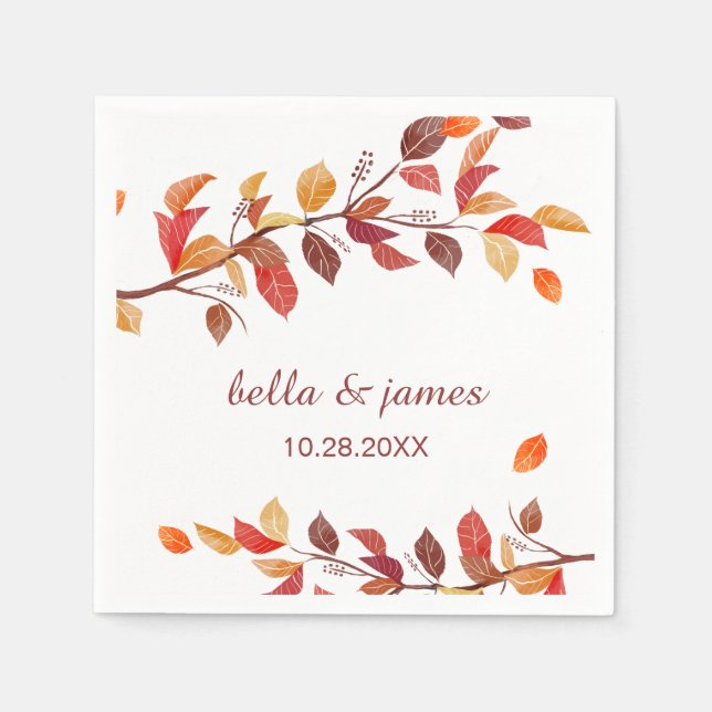 Autumn Branch Leaf Fall Wedding Paper Napkins (Front)