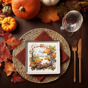 Autumn branch with leaves and berries custom napkin