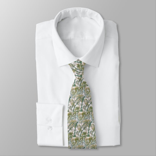 Autumn Branches Abstract (Blue & Green) Tie (Tied)
