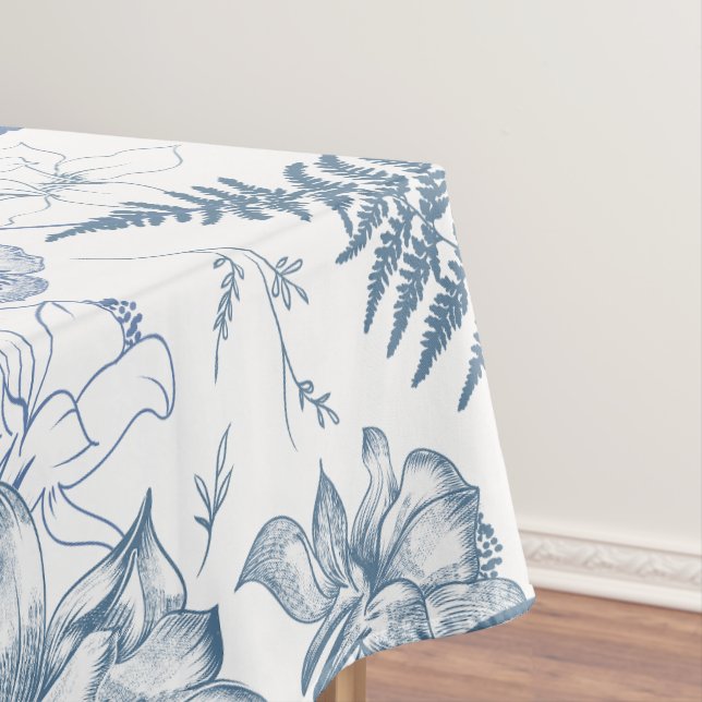 Autumn Breath Luxury Blue Flower Seamless Pattern Tablecloth (In Situ)