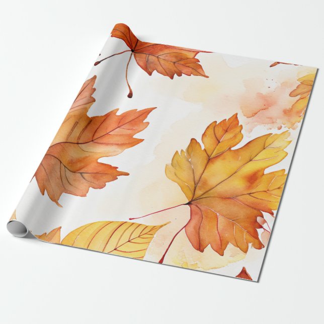 Autumn Breeze: Falling Leaves Pattern Wrapping Paper (Unrolled)