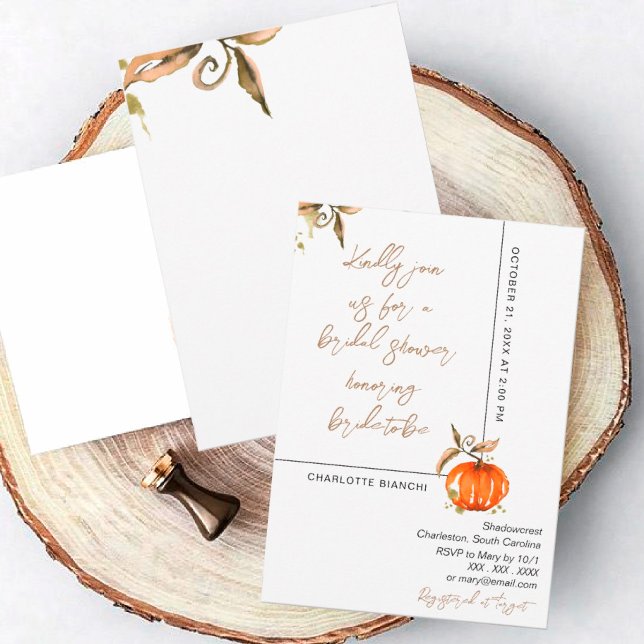  Autumn bridal shower Watercolor Pumpkin Invitation (I wish happiness))))