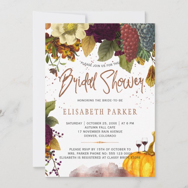 Autumn bride rustic modern wedding bridal shower invitation (Front)