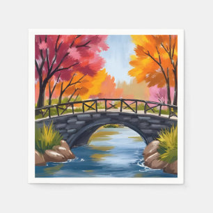 Autumn Bridge Fall Foliage Watercolor Nature Napkin