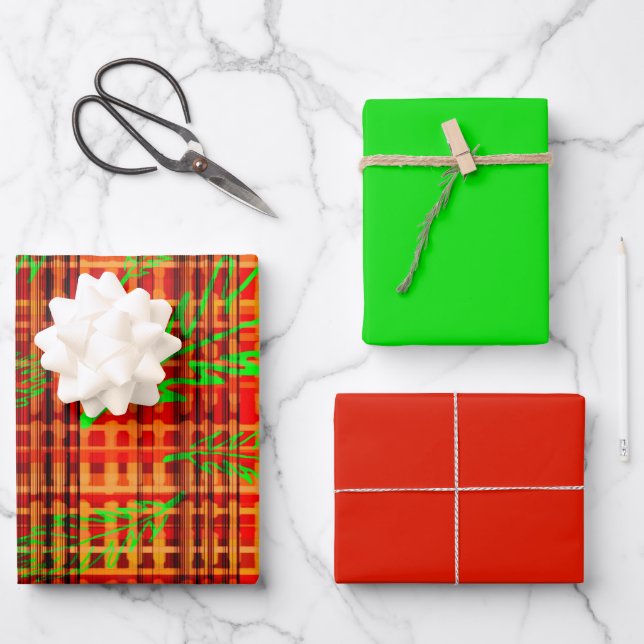 Autumn Bright Fallen Leaves Plaid Wrapping Paper Sheet (Front)