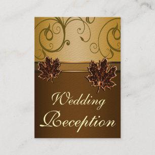 Autumn Brown & Fall Gold Wedding Reception Cards