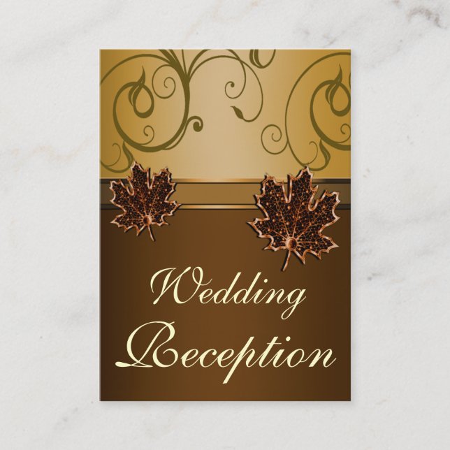 Autumn Brown & Fall Gold Wedding Reception Cards (Front)