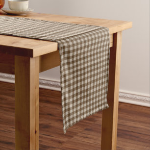 Autumn Brown Gingham Check Beautiful  Long Table Runner