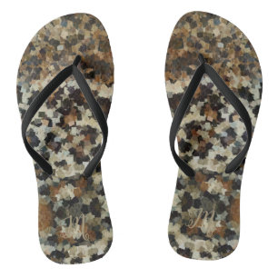 Autumn Brown Pattern Monogrammed Leopard Jandals