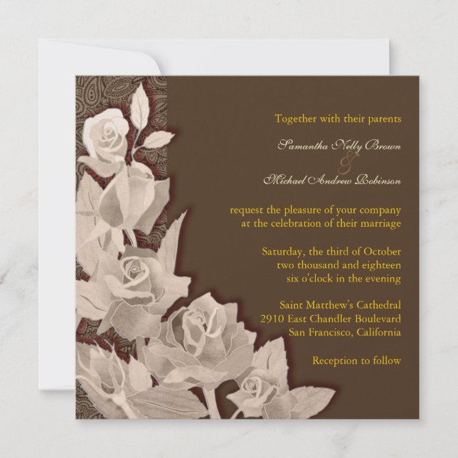 Autumn Brown Roses Fall Wedding Invitations (Front)