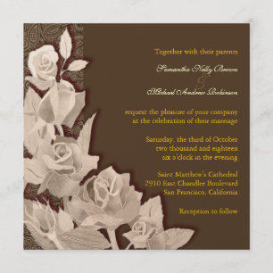 Autumn Brown Roses Fall Wedding Invitations