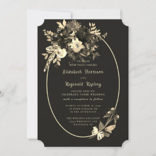 Autumn Brown Watercolor Aged Floral Wedding Invitation