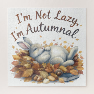 Autumn Bunny in Leaves with Funny Lazy Quote Jigsaw Puzzle