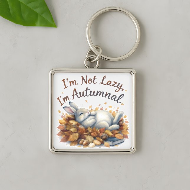 Autumn Bunny in Leaves with Funny Lazy Quote Key Ring (Creator Uploaded)