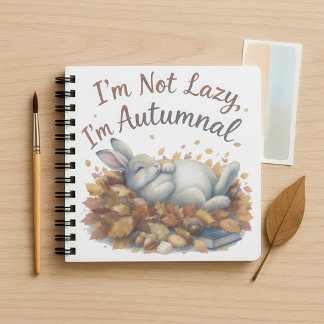 Autumn Bunny in Leaves with Funny Lazy Quote Notebook