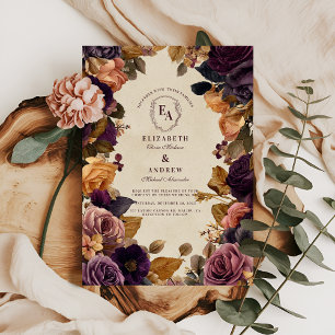 Autumn Burgundy and Gold Floral Wedding Invitation