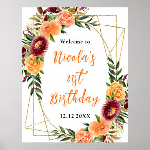 Autumn Burgundy and Orange Birthday Welcome Poster