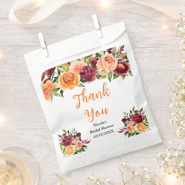 Autumn Burgundy and Orange Bridal Shower Thank You Favour Bags (Clipped)
