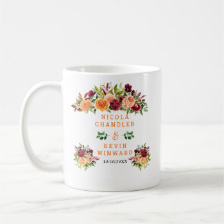Autumn Burgundy and Orange Floral Wedding Coffee Mug