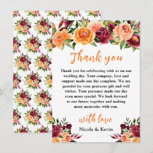 Autumn Burgundy and Orange Floral Wedding Thank You Card