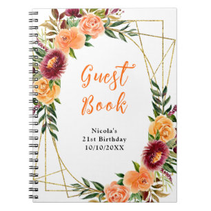 Autumn Burgundy and Orange Flowers Birthday Notebook