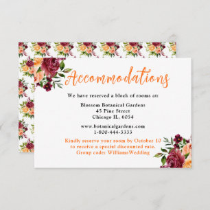 Autumn Burgundy and Orange Wedding Accommodations Enclosure Card