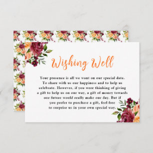 Autumn Burgundy and Orange Wedding Wishing Well Enclosure Card
