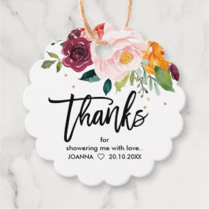 Autumn Burgundy Blush Floral Blossom Bridal Shower Favour Tags