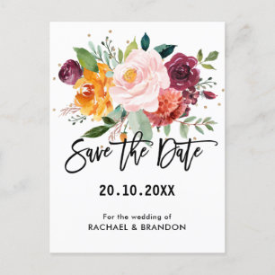 Autumn Burgundy Blush Floral Blossom Save the date Postcard
