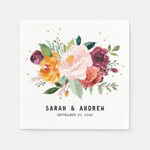 Autumn Burgundy Blush Floral Blossom Wedding Napkin