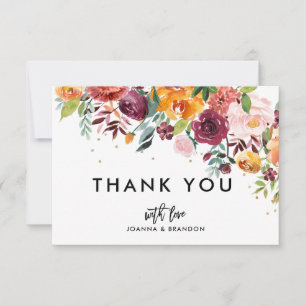 Autumn Burgundy Blush Floral Blossom Wedding Thank You Card