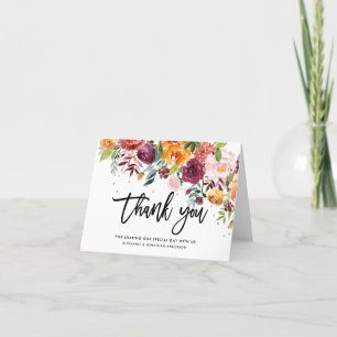 Autumn Burgundy Blush Floral Blossom Wedding Thank You Card
