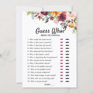 Autumn Burgundy Blush Floral Bridal shower game Invitation