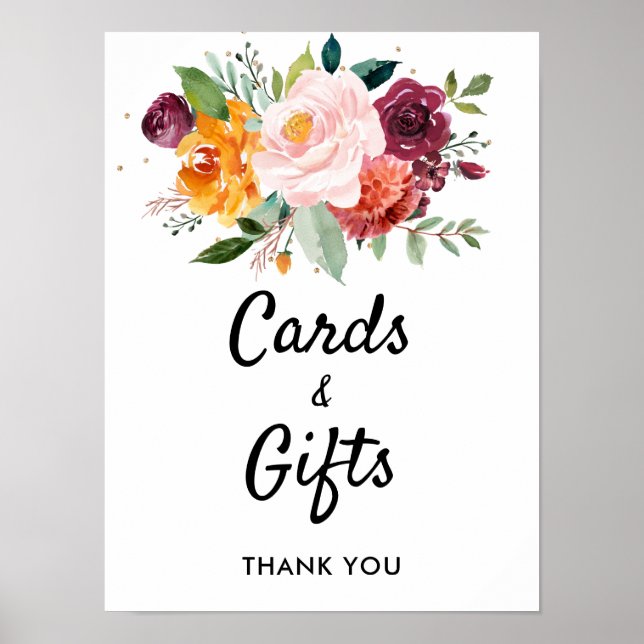 Autumn Burgundy Blush Floral Wedding Cards & Gifts Poster (Front)