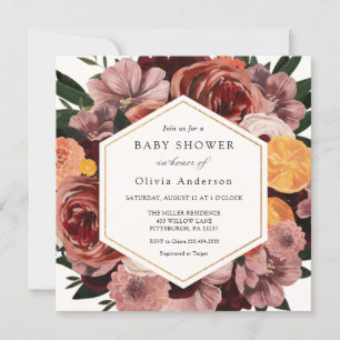 Autumn Burgundy Floral Baby Shower Invitation