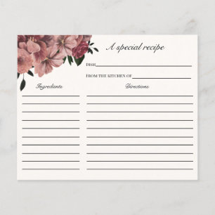 Autumn Burgundy Floral Bridal Shower Recipe card
