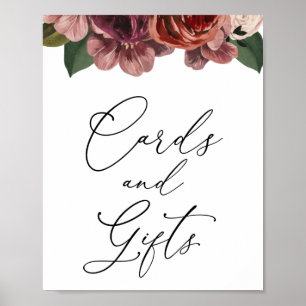 Autumn Burgundy Floral Cards and Gifts Sign