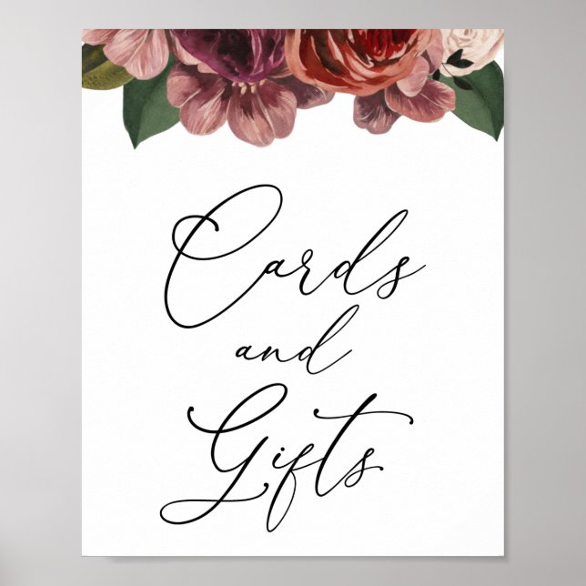 Autumn Burgundy Floral Cards and Gifts Sign (Front)