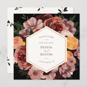 Autumn Burgundy Floral Save the Date Invitation