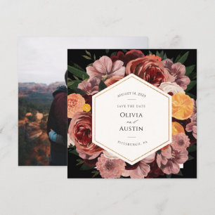 Autumn Burgundy Floral Save the Date Photo Invitation