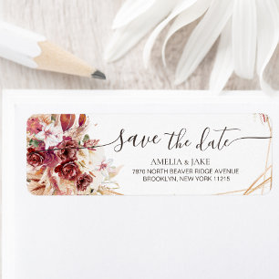 Autumn Burgundy Floral Save the Date Return 