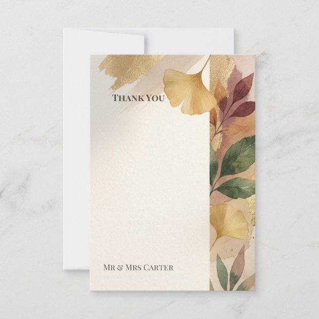 Autumn Burgundy Floral Thank You Card (Front)