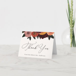 Autumn Burgundy Floral Thank You Note Card