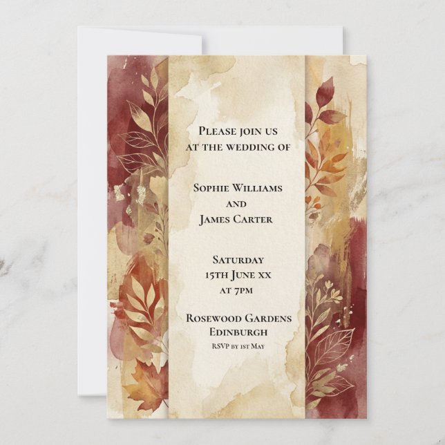 Autumn Burgundy Floral Wedding Invitation (Front)