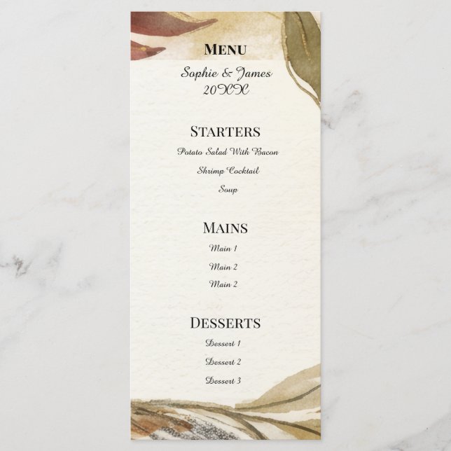 Autumn Burgundy Floral Wedding Menu (Front)